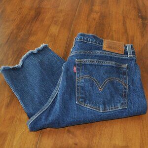 Levi's 501 Button Fly Big E Wedgie Straight Leg  Frayed Hem Jean Blue W31 L26